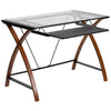 Glass Computer Desk with Pull-Out Keyboard Tray and Crisscross Frame - Flash Furniture