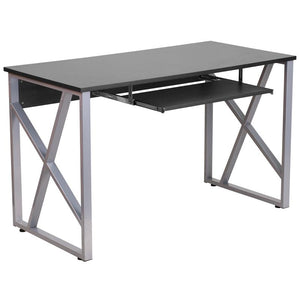 Black Computer Desk with Pull-Out Keyboard Tray and Cross-Brace Frame - Flash Furniture