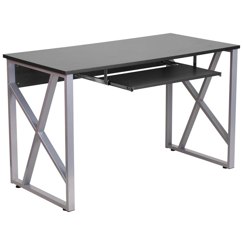 Black Computer Desk with Pull-Out Keyboard Tray and Cross-Brace Frame - Flash Furniture