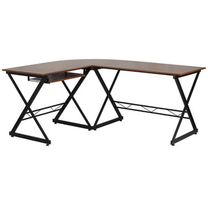 Teakwood Laminate L-Shape Computer Desk with Pull-Out Keyboard Tray - Flash Furniture