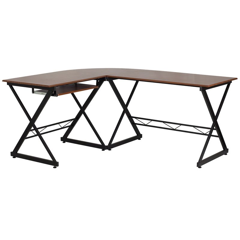 Teakwood Laminate L-Shape Computer Desk with Pull-Out Keyboard Tray - Flash Furniture