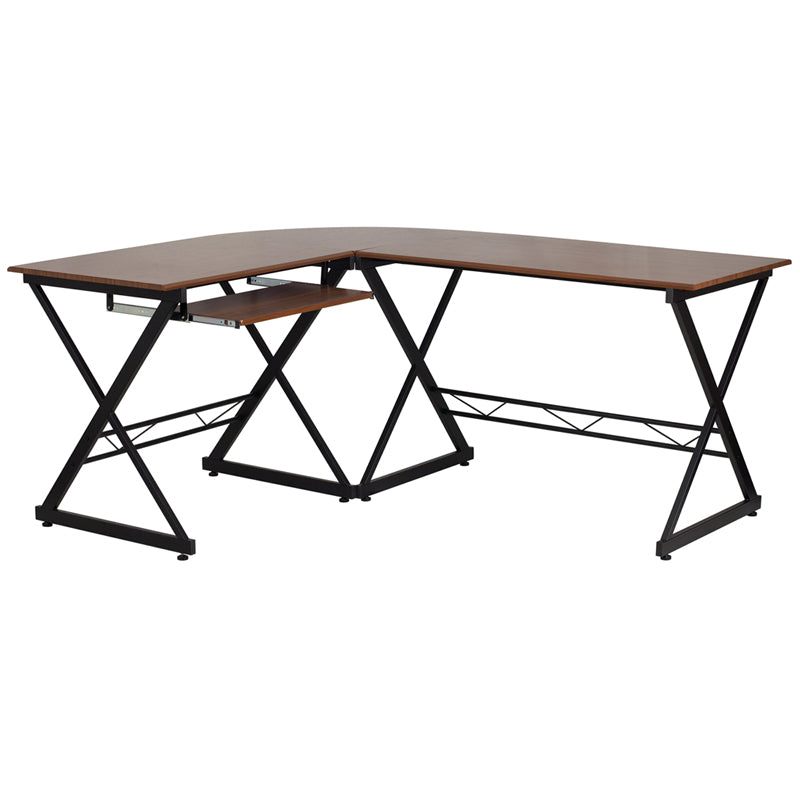 Teakwood Laminate L-Shape Computer Desk with Pull-Out Keyboard Tray - Flash Furniture