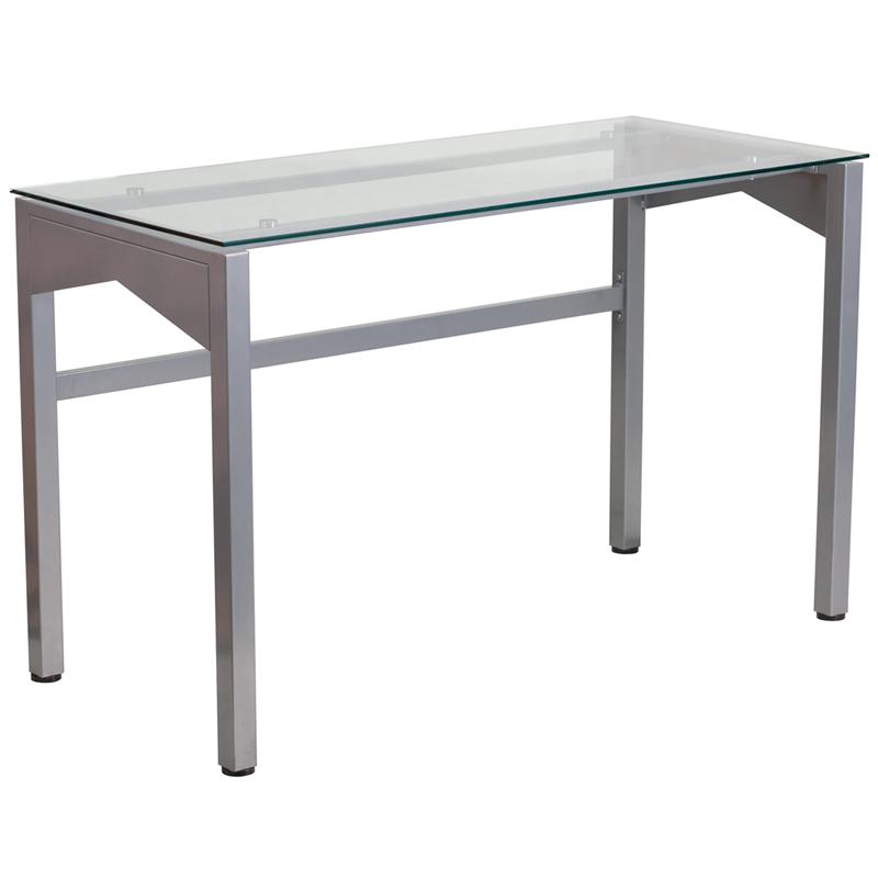 Contemporary Clear Tempered Glass Desk with Geometric Sides - Flash Furniture