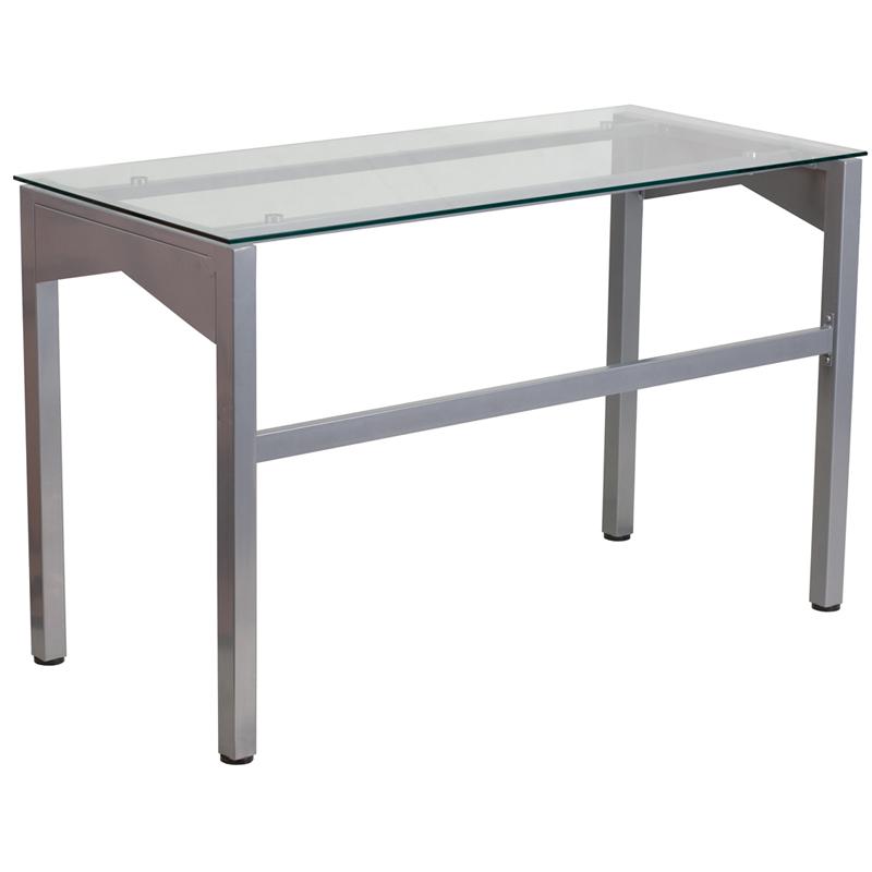 Contemporary Clear Tempered Glass Desk with Geometric Sides - Flash Furniture