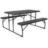 Charcoal Wood Grain Folding Picnic Table and Benches - 4.5 Foot Folding Table - Flash Furniture