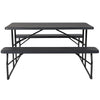 Charcoal Wood Grain Folding Picnic Table and Benches - 4.5 Foot Folding Table - Flash Furniture