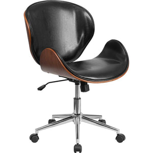 Mid-Back Walnut Wood Conference Office Chair in Black LeatherSoft - Flash Furniture