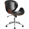 Mid-Back Walnut Wood Conference Office Chair in Black LeatherSoft - Flash Furniture