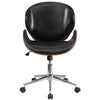 Mid-Back Walnut Wood Conference Office Chair in Black LeatherSoft - Flash Furniture