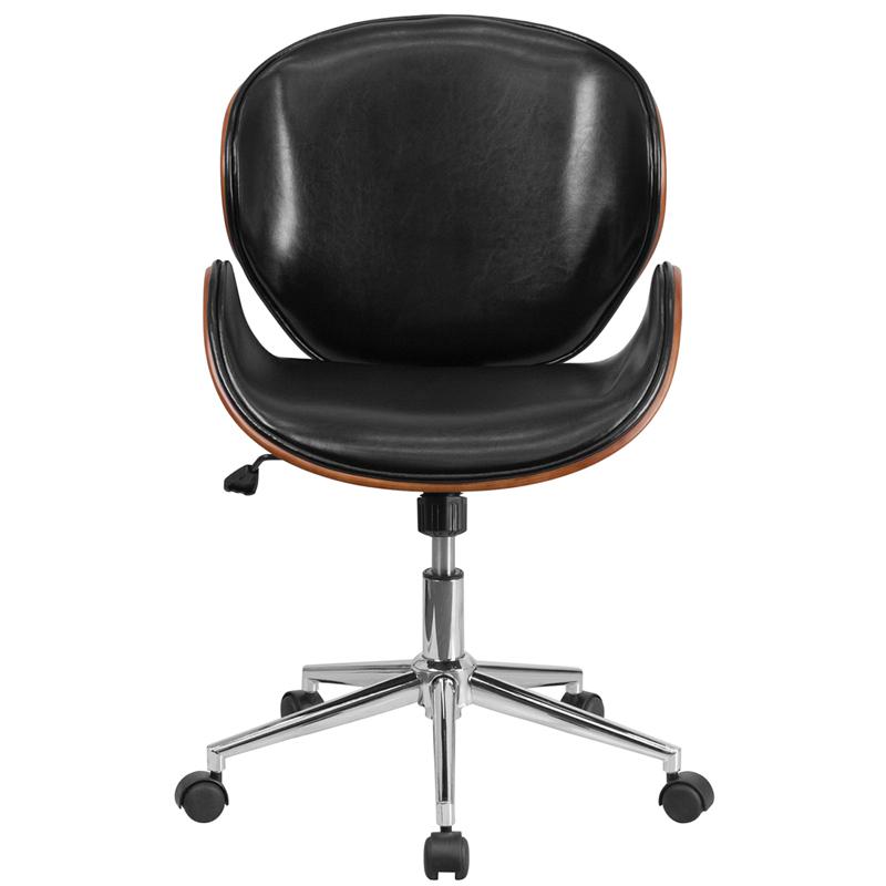 Mid-Back Walnut Wood Conference Office Chair in Black LeatherSoft - Flash Furniture