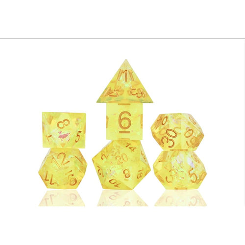 Sirius Dice -  Sharp Dice - 7Ct Poly Dice Set: Sharp-Edged: Sharp Yellow Fairy