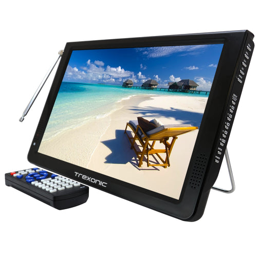 Trexonic  Ultra Lightweight Rechargeable Widescreen 12'' LED Portable TV with HDMI, SD, MMC, USB, VGA, Headphone Jack, AV Inputs and Output and Built-in Digital Tuner and Detachable Antenna