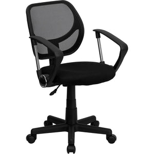 Low Back Black Mesh Swivel Task Office Chair with Curved Square Back and Arms - Flash Furniture