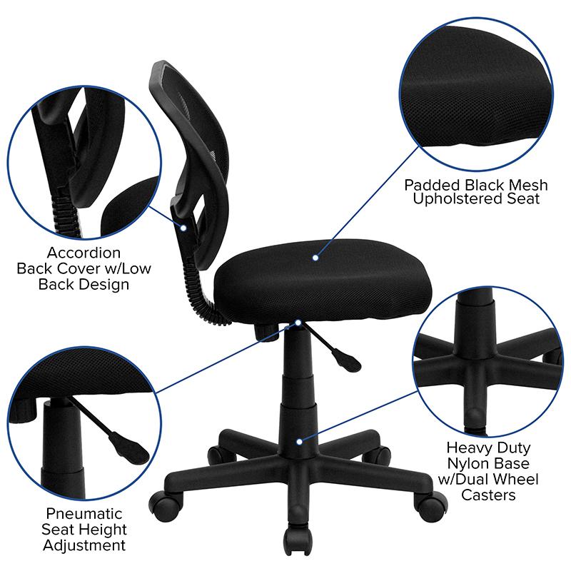 Low Back Black Mesh Swivel Task Office Chair with Curved Square Back - Flash Furniture