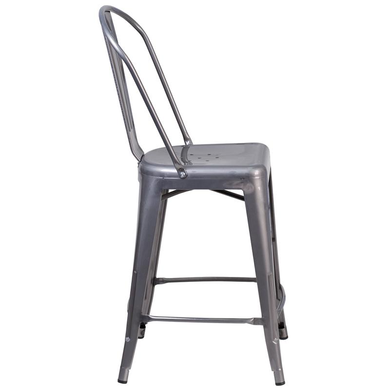 24'' High Clear Coated Indoor Counter Height Stool with Back - Flash Furniture