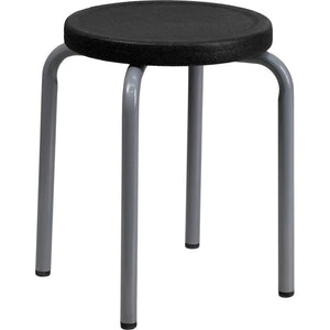 Stackable Stool with Black Seat and Silver Powder Coated Frame - Flash Furniture
